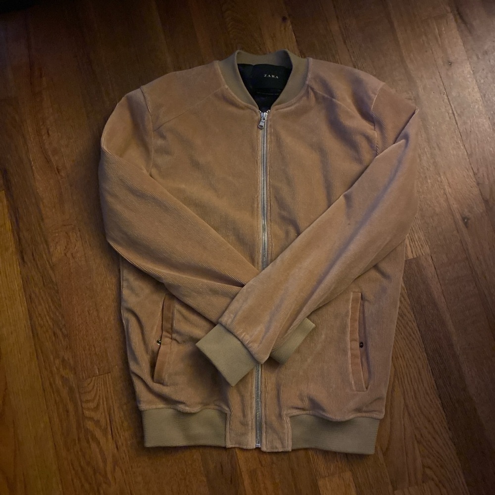 Zara Tan Zip Up Textured Jacket